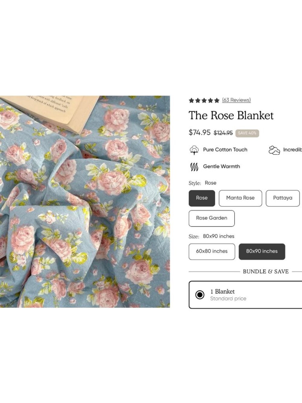 NEW ‘The Rose Blanket' -  The Fleece Company - Full Size 'Cotton & Soybean Fiber - Picture 4 of 13
